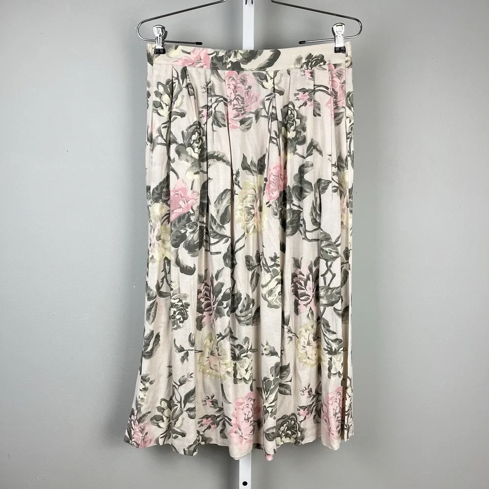 Vintage 80s/90s Sag Harbor Maxi Skirt Womens Medium Rose Floral Print Rayon